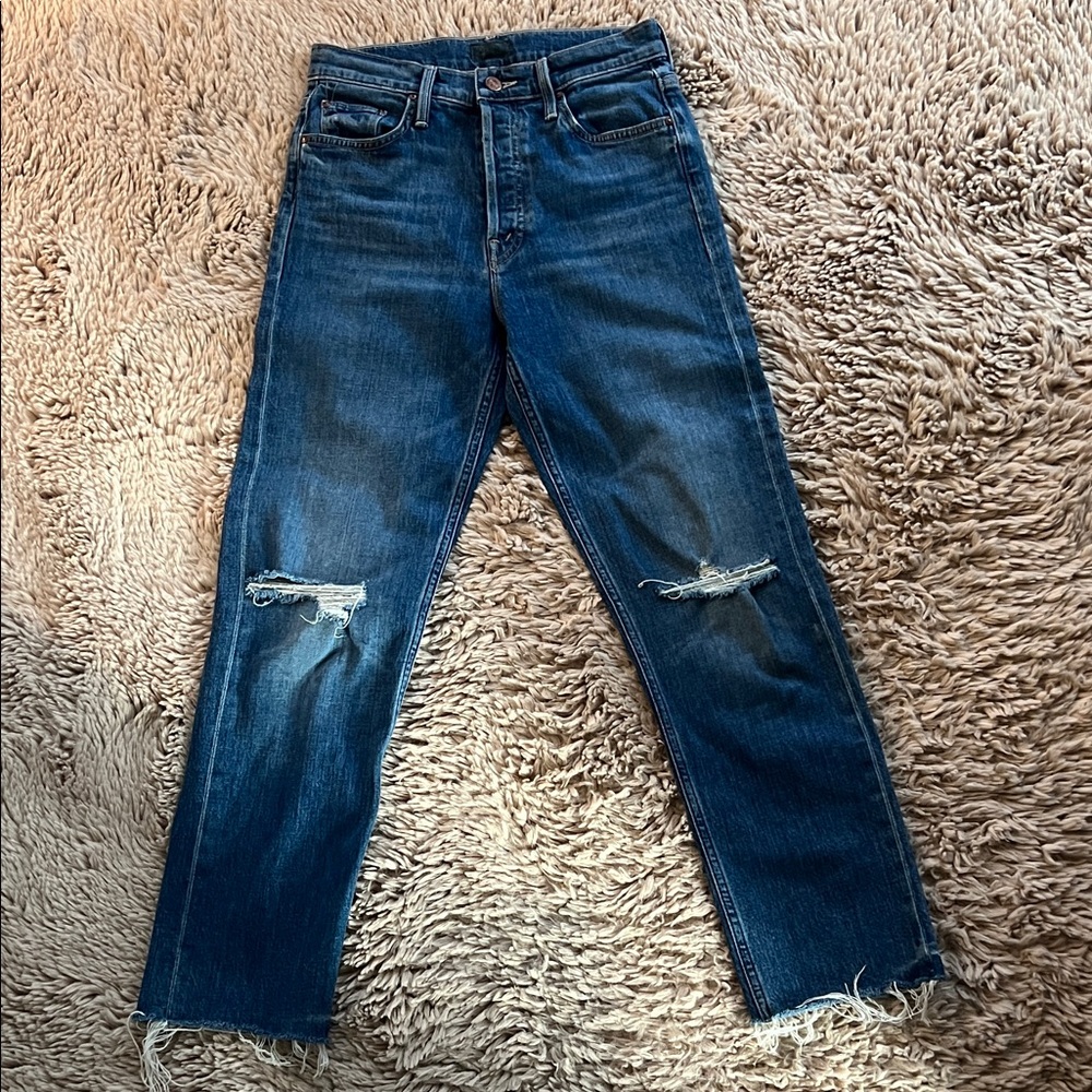 MOTHER Blue Distressed Ankle Jeans